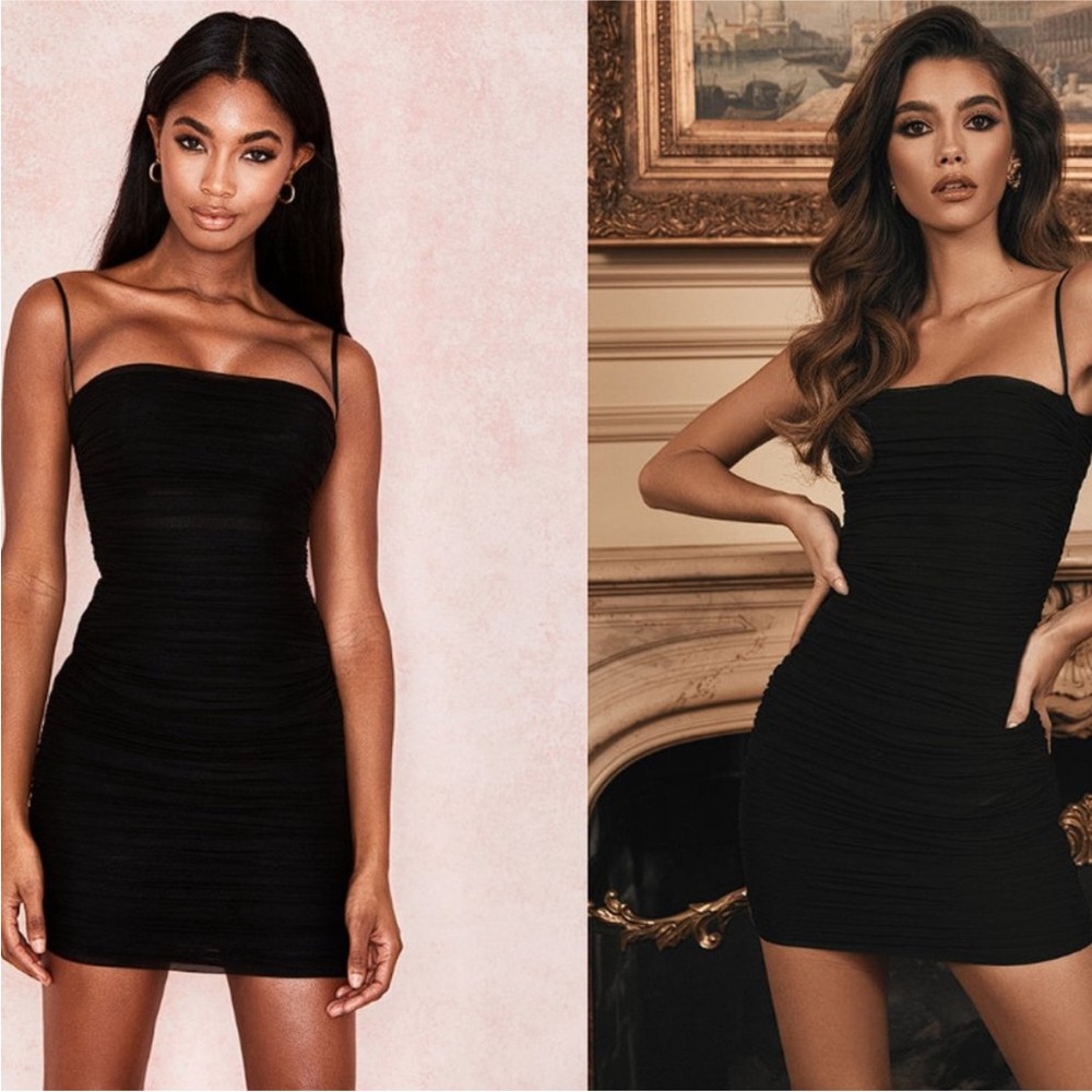 House of CB Black Ruched Mini Dress